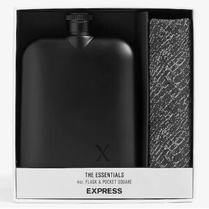 Express the essentials matte Black 4oz Flask and Pocket Square gift set